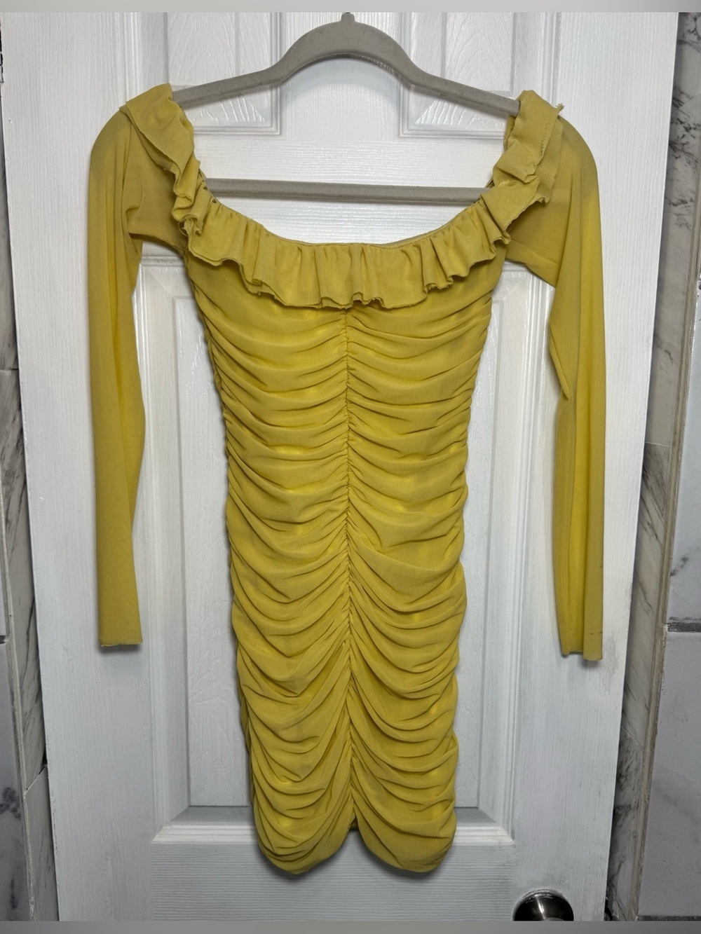 Majorelle Gentille Lemon Yellow off-the-shoulder Ruched Mini Dress Women’s XS - Picture 16 of 16